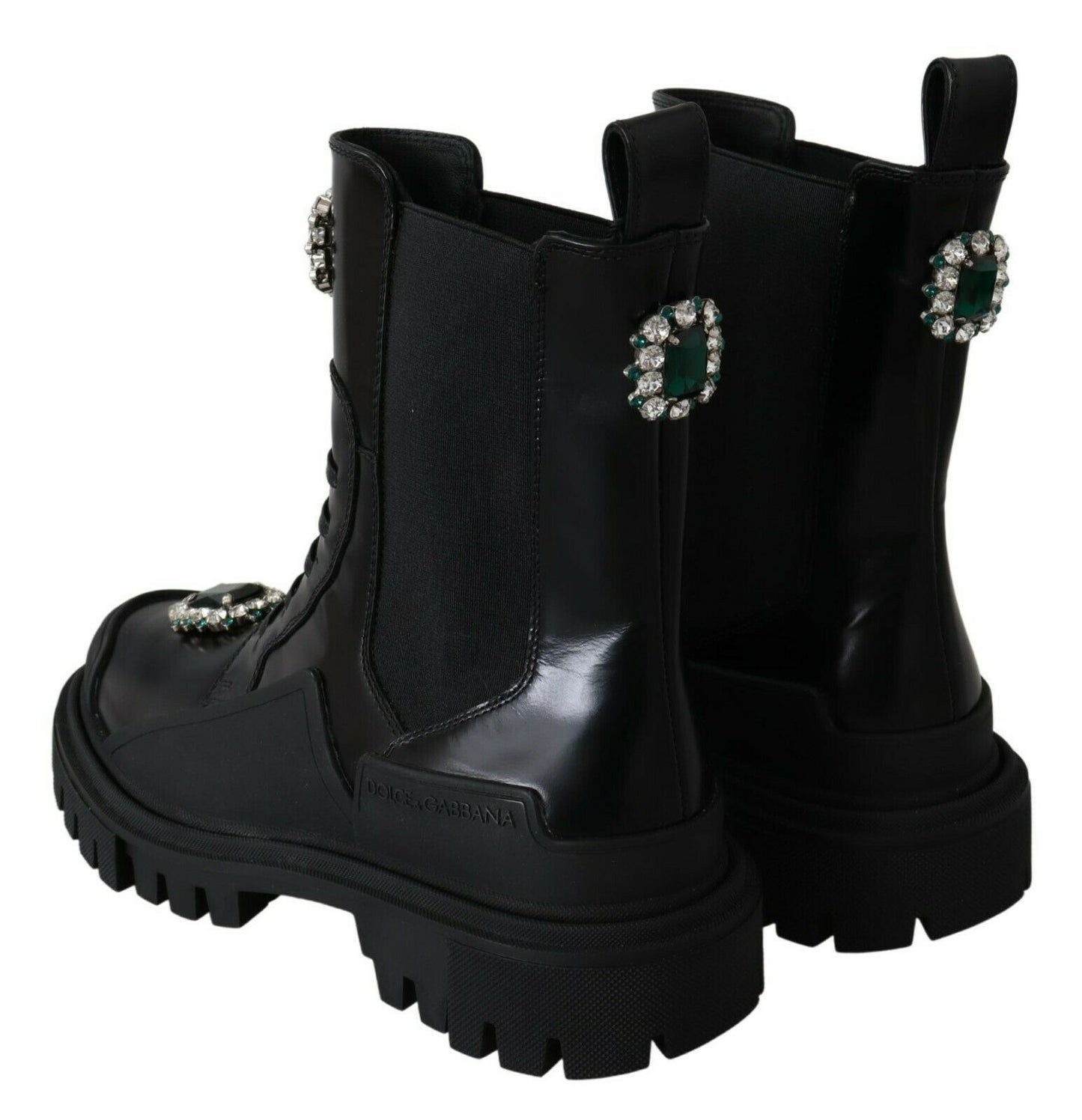 Bottes de combat Dolce & Gabbana en cuir noir à cristaux
