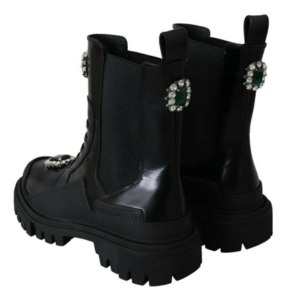 Bottes de combat Dolce & Gabbana en cuir noir à cristaux