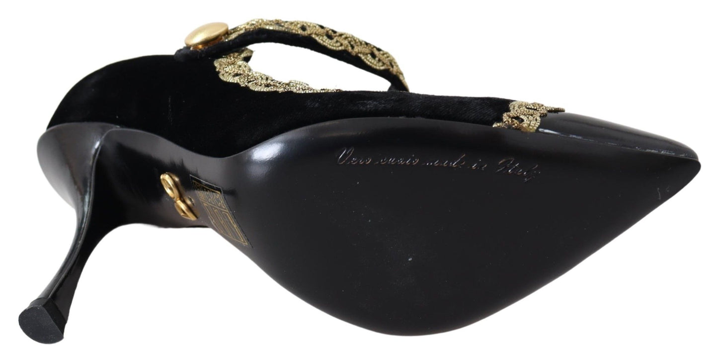 Escarpins Babies Dolce & Gabbana en Velours Noir et Or