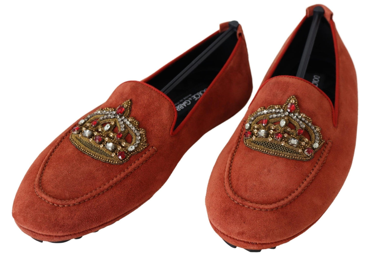 Mocassins en cuir orange et couronne en cristal Dolce & Gabbana