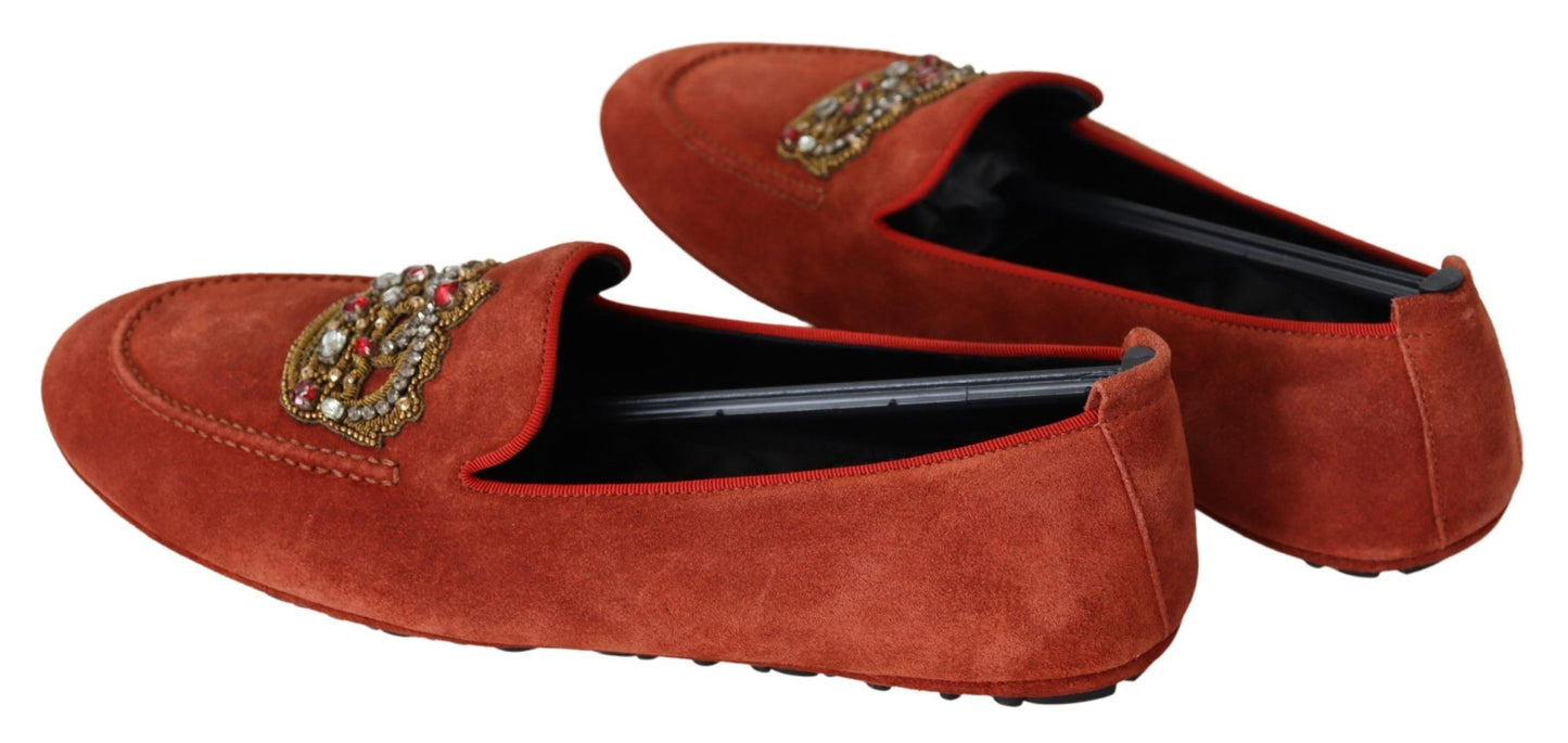 Mocassins en cuir orange et couronne en cristal Dolce & Gabbana