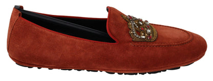 Mocassins en cuir orange et couronne en cristal Dolce & Gabbana