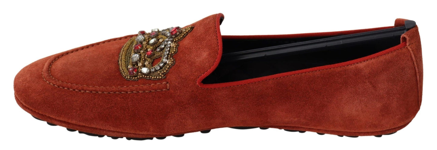 Mocassins en cuir orange et couronne en cristal Dolce & Gabbana