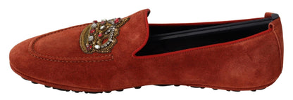 Mocassins en cuir orange et couronne en cristal Dolce & Gabbana