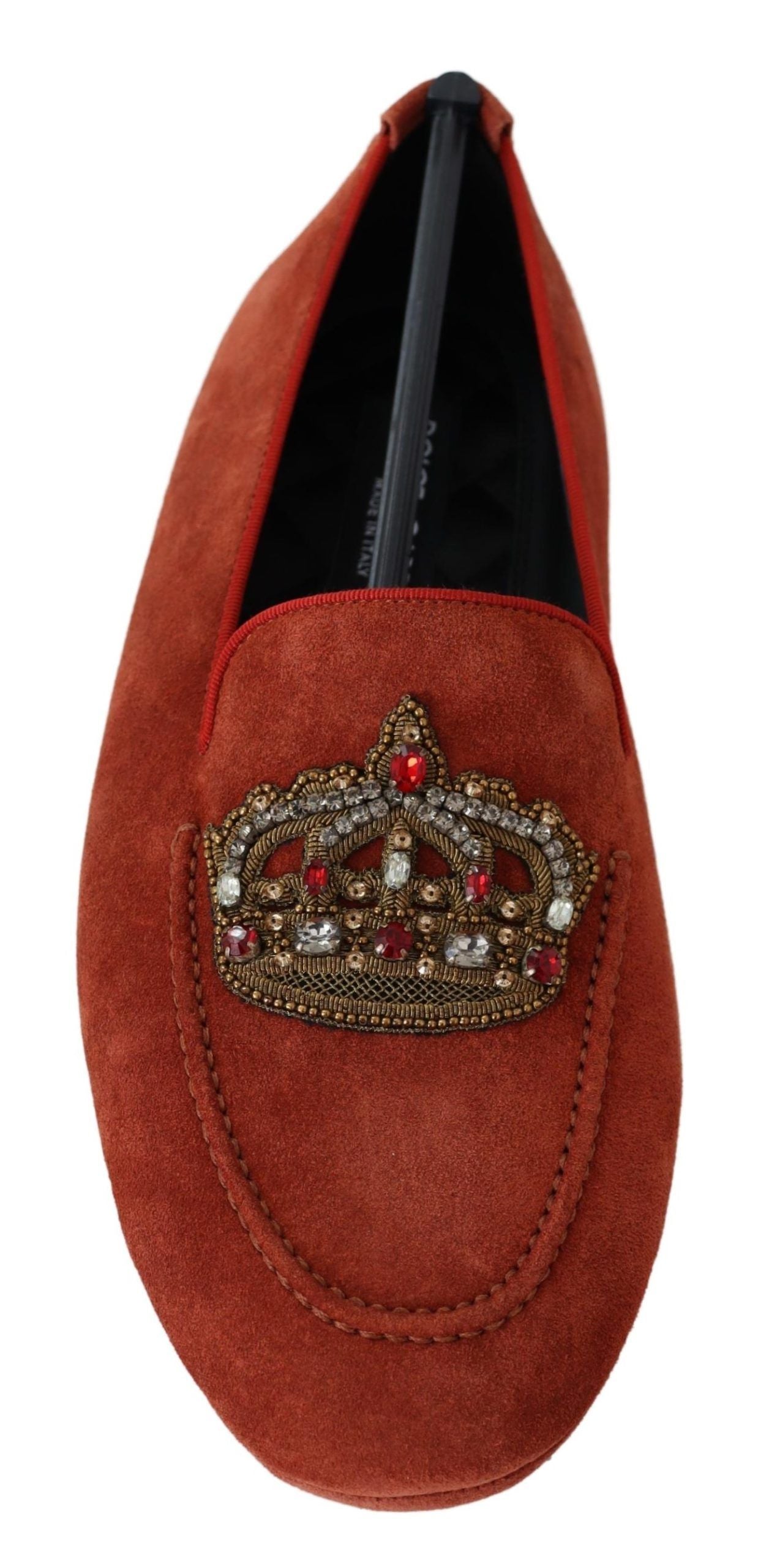 Mocassins en cuir orange et couronne en cristal Dolce & Gabbana