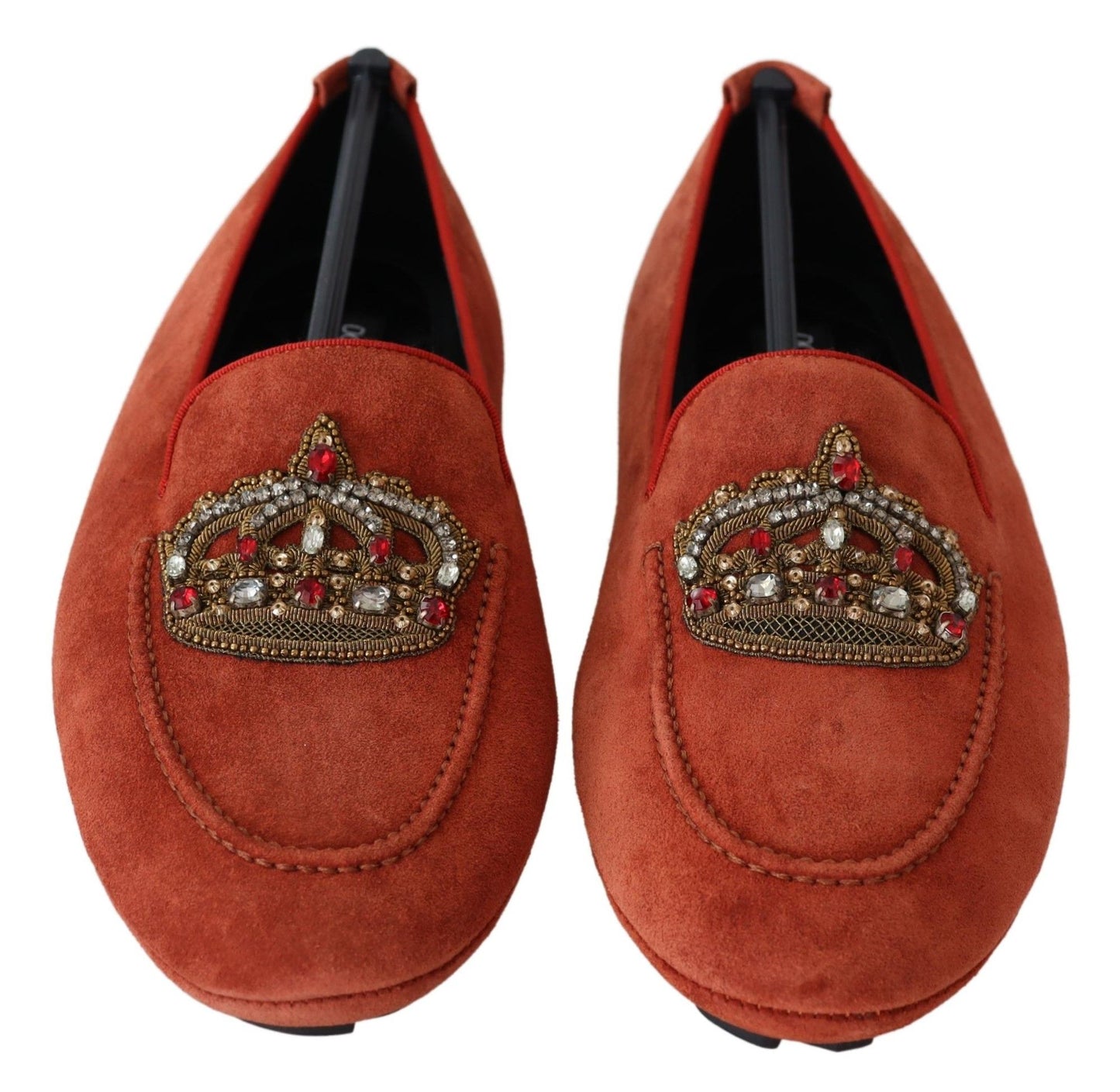 Mocassins en cuir orange et couronne en cristal Dolce & Gabbana