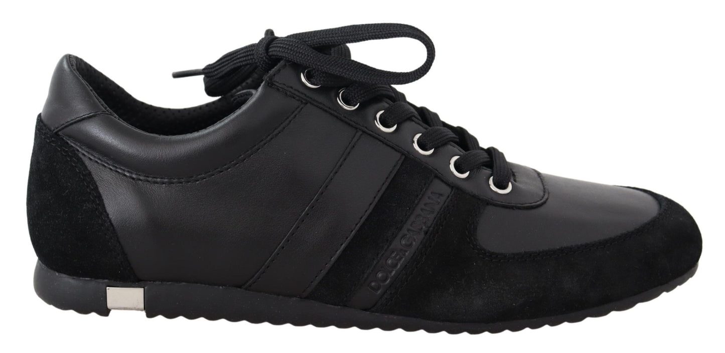 Chaussures Baskets Décontractées en Cuir Noir à Logo Dolce & Gabbana