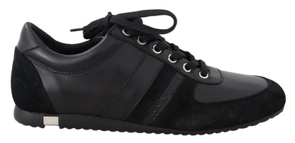 Chaussures Baskets Décontractées en Cuir Noir à Logo Dolce & Gabbana