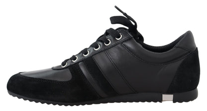 Chaussures Baskets Décontractées en Cuir Noir à Logo Dolce & Gabbana