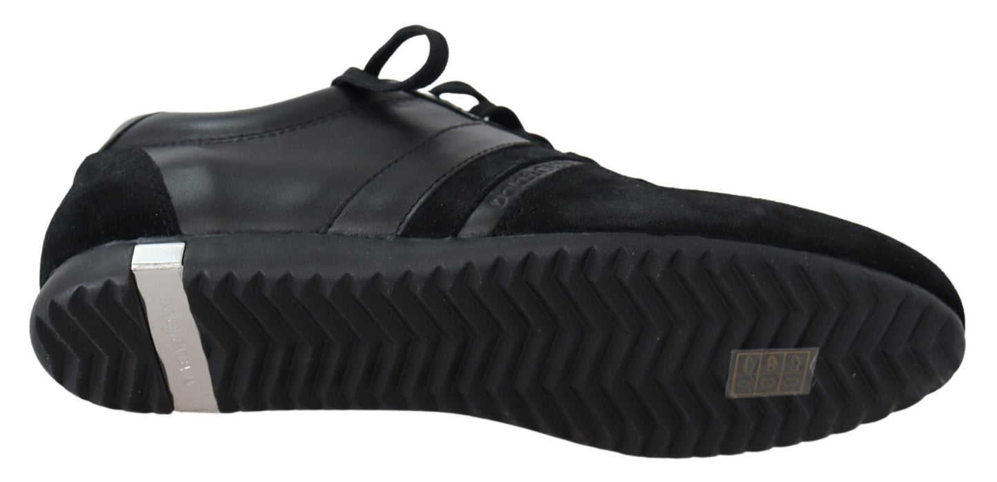 Chaussures Baskets Décontractées en Cuir Noir à Logo Dolce & Gabbana