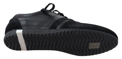 Chaussures Baskets Décontractées en Cuir Noir à Logo Dolce & Gabbana