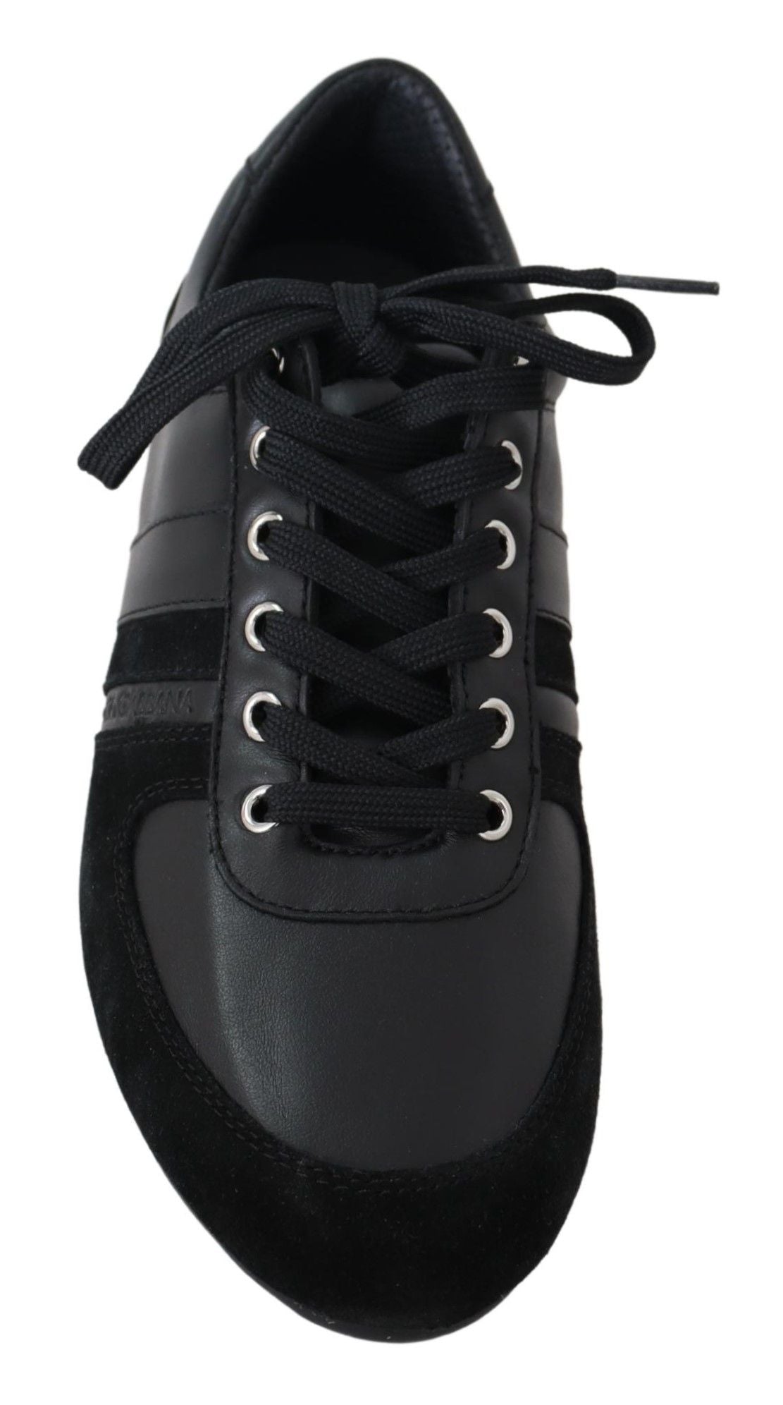 Chaussures Baskets Décontractées en Cuir Noir à Logo Dolce & Gabbana