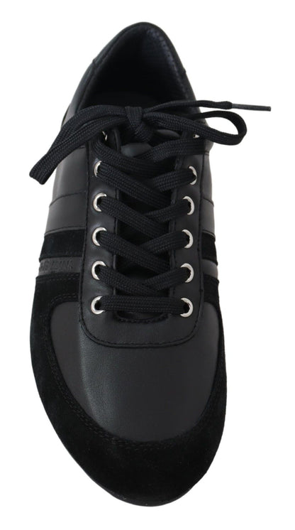 Chaussures Baskets Décontractées en Cuir Noir à Logo Dolce & Gabbana