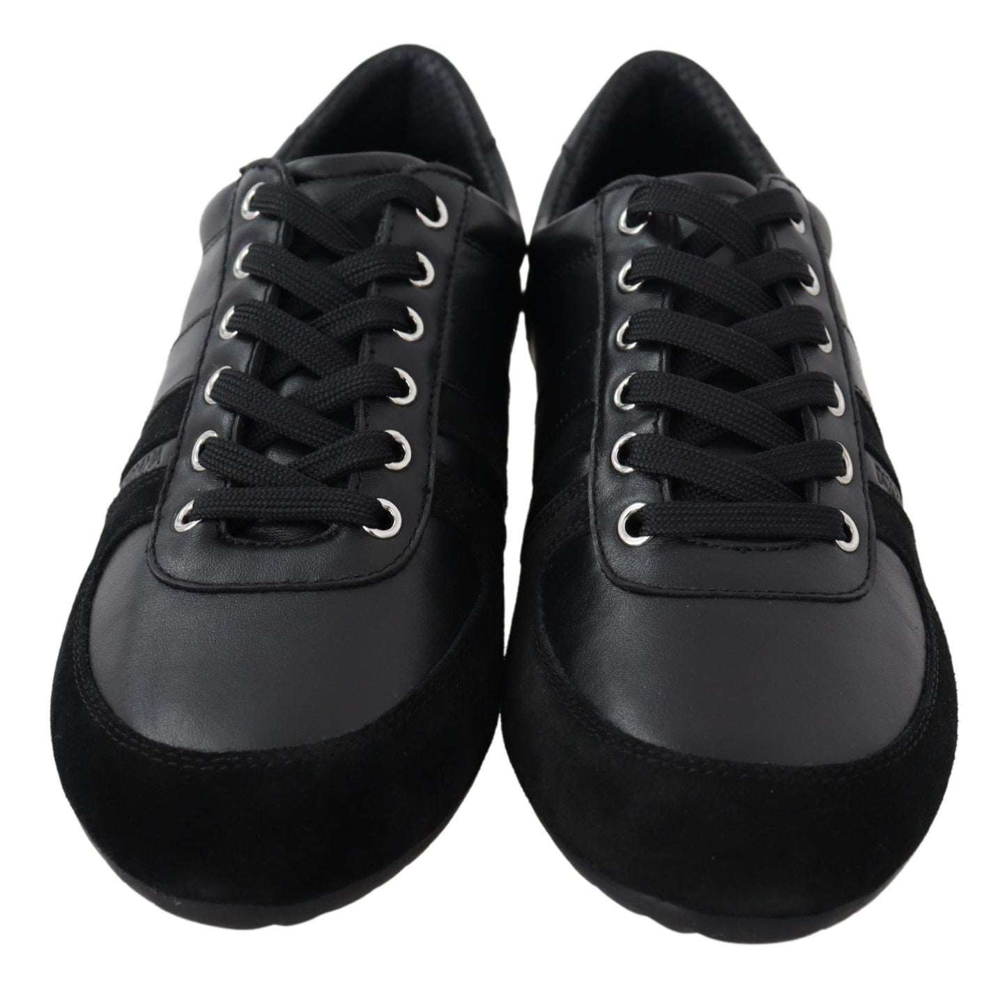 Chaussures Baskets Décontractées en Cuir Noir à Logo Dolce & Gabbana