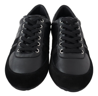 Chaussures Baskets Décontractées en Cuir Noir à Logo Dolce & Gabbana