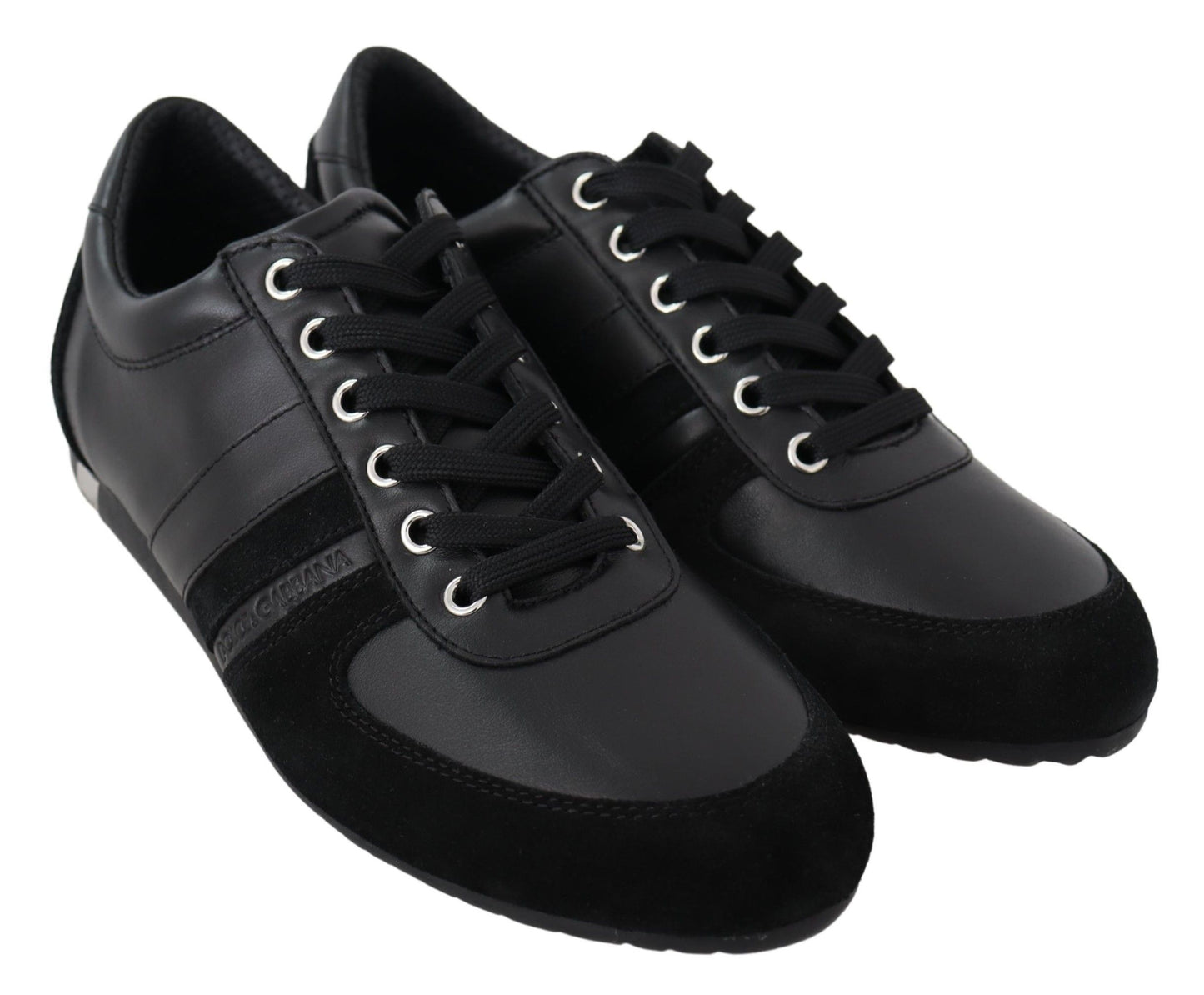 Chaussures Baskets Décontractées en Cuir Noir à Logo Dolce & Gabbana