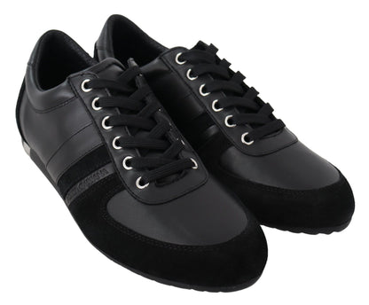Chaussures Baskets Décontractées en Cuir Noir à Logo Dolce & Gabbana