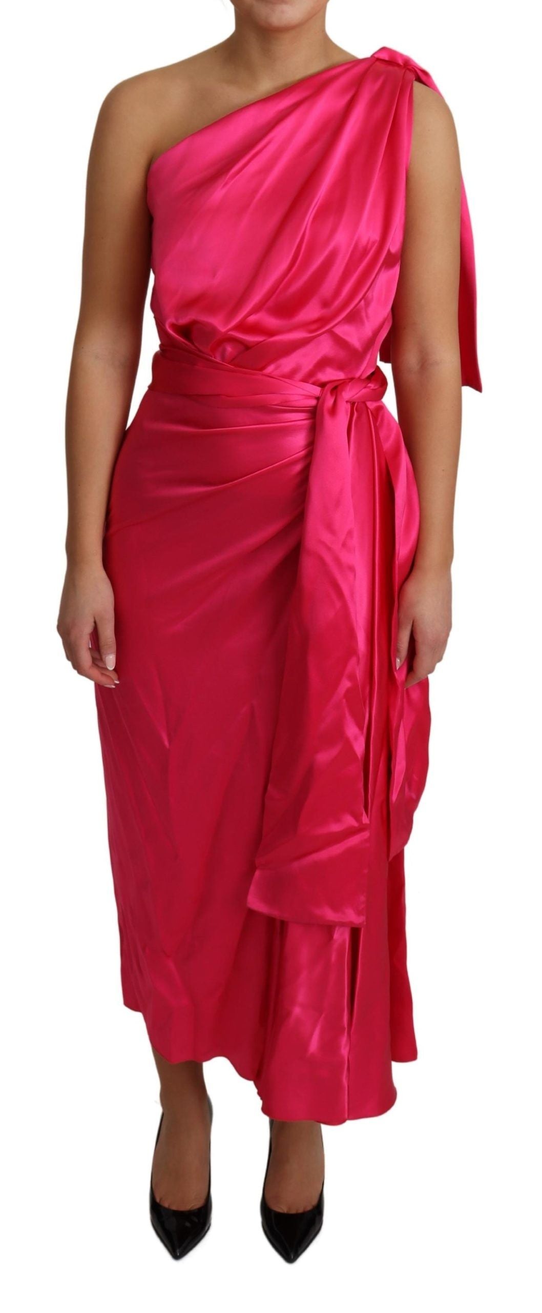 Robe Dolce & Gabbana Rose Coupe Ajustée Asymétrique Longueur Midi