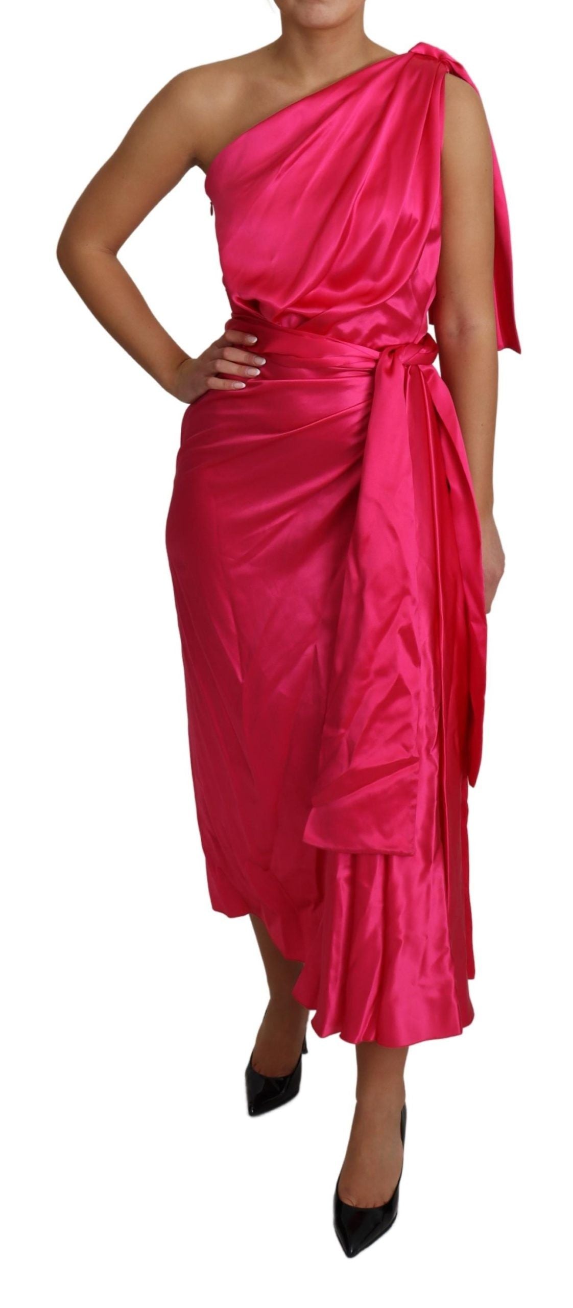 Robe Dolce & Gabbana Rose Coupe Ajustée Asymétrique Longueur Midi