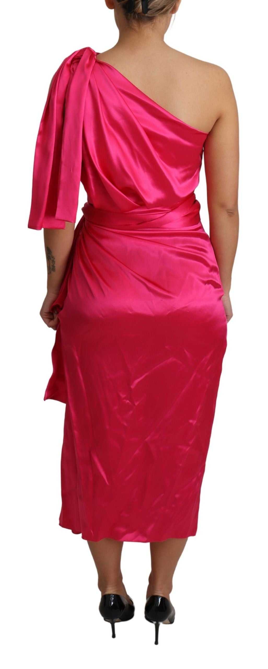 Robe Dolce & Gabbana Rose Coupe Ajustée Asymétrique Longueur Midi