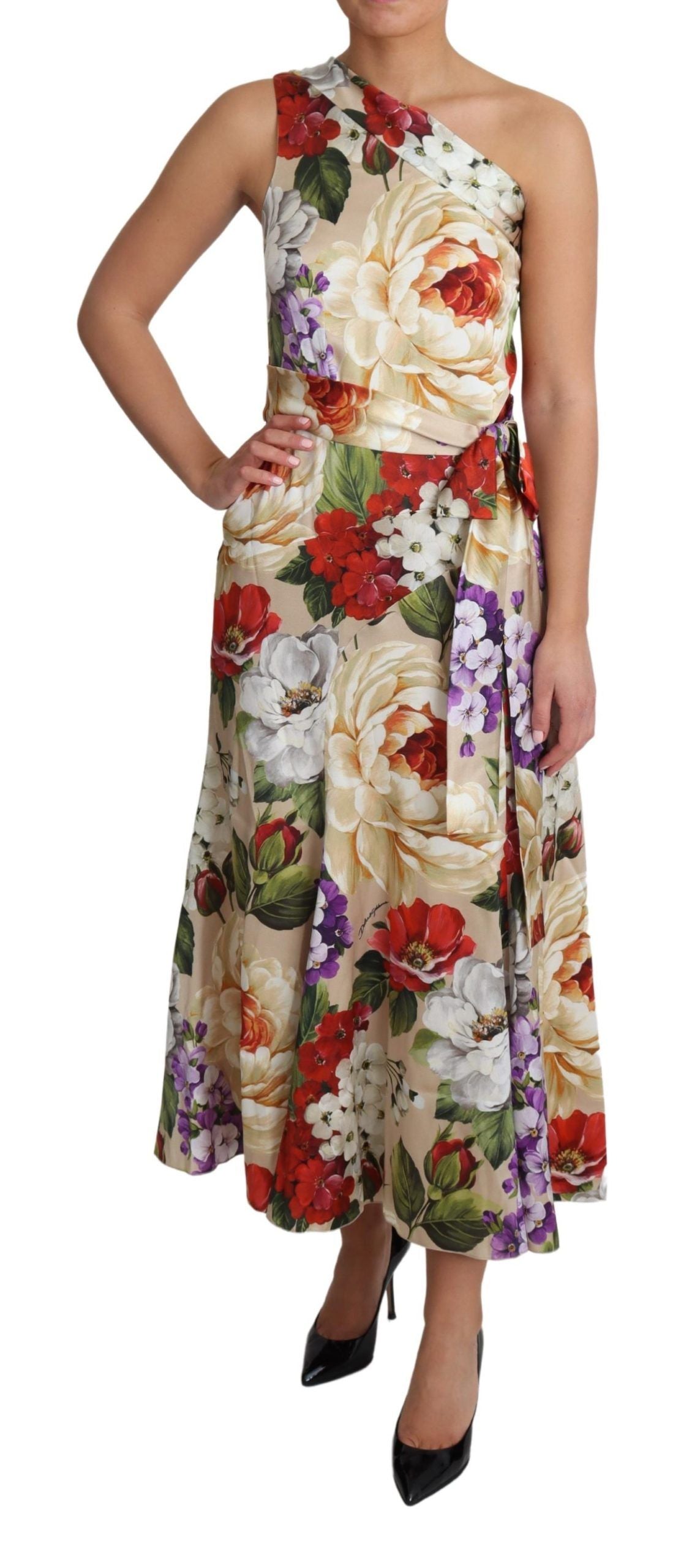 Robe Dolce & Gabbana en soie stretch à imprimé floral et une épaule