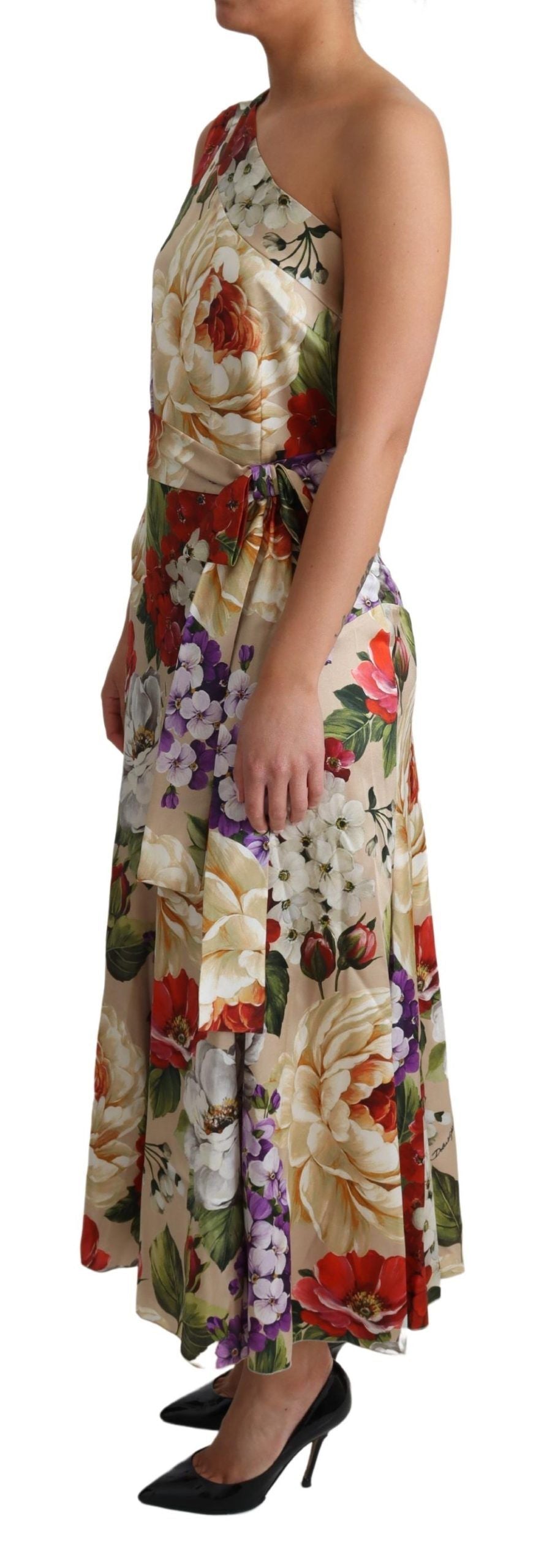 Robe Dolce & Gabbana en soie stretch à imprimé floral et une épaule