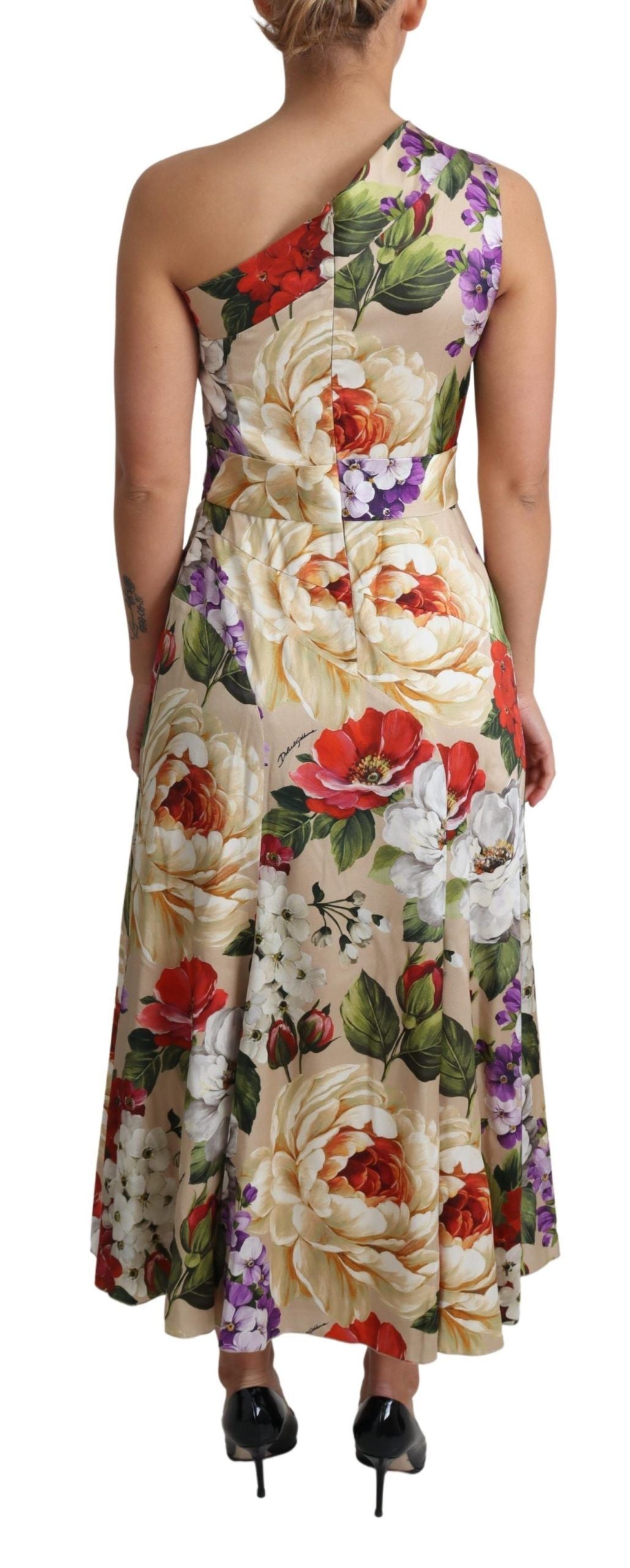 Robe Dolce & Gabbana en soie stretch à imprimé floral et une épaule