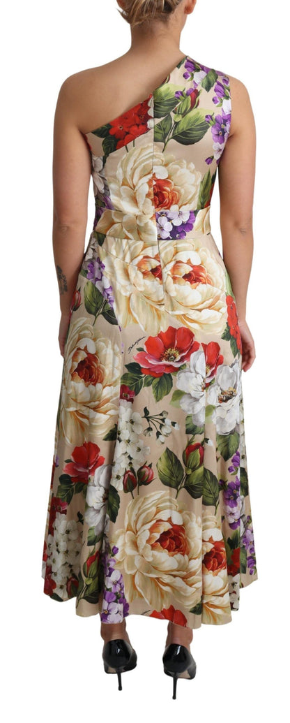 Robe Dolce & Gabbana en soie stretch à imprimé floral et une épaule