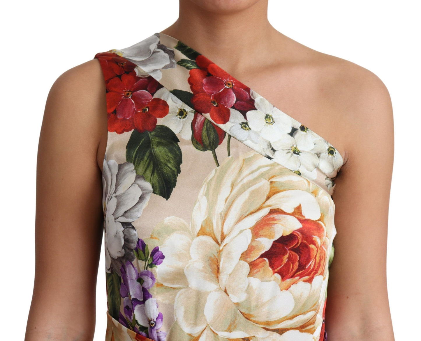 Robe Dolce & Gabbana en soie stretch à imprimé floral et une épaule