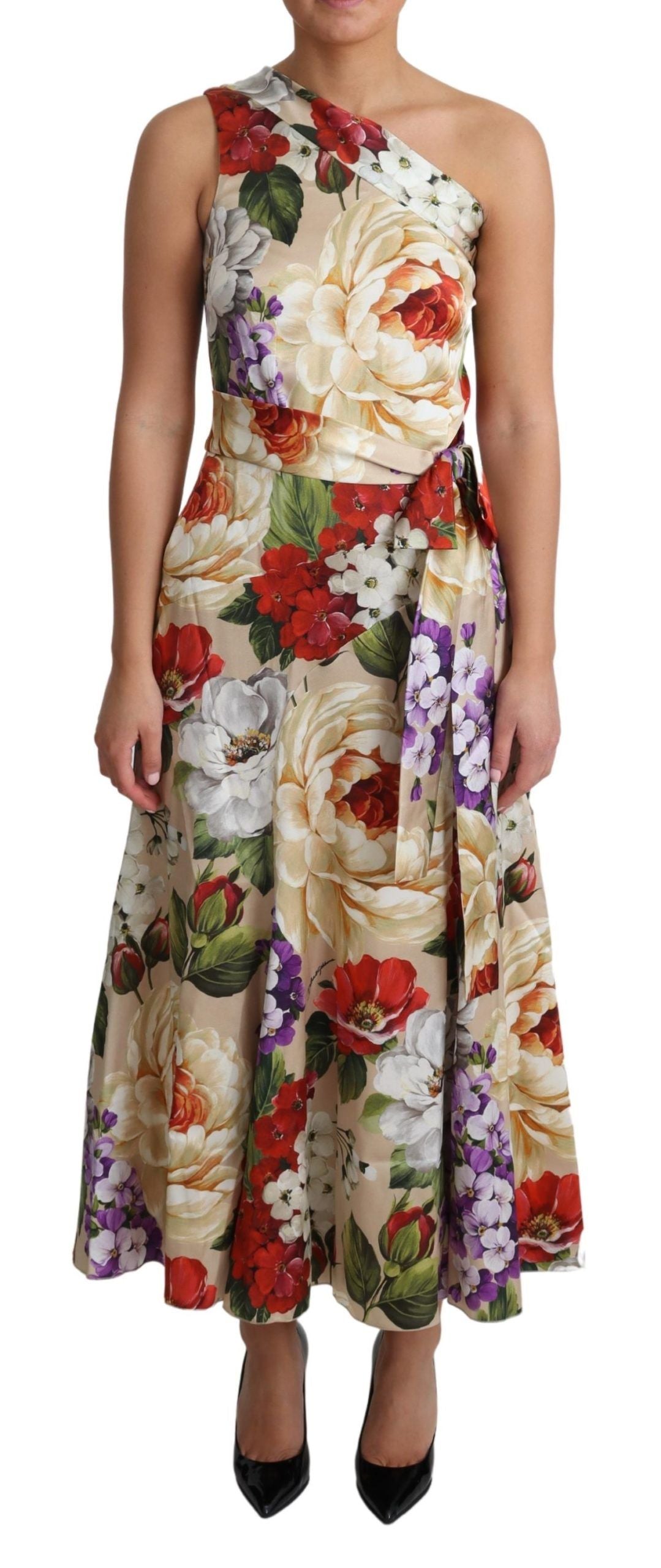Robe Dolce & Gabbana en soie stretch à imprimé floral et une épaule