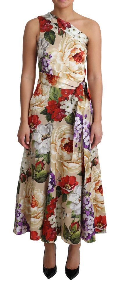 Robe Dolce & Gabbana en soie stretch à imprimé floral et une épaule