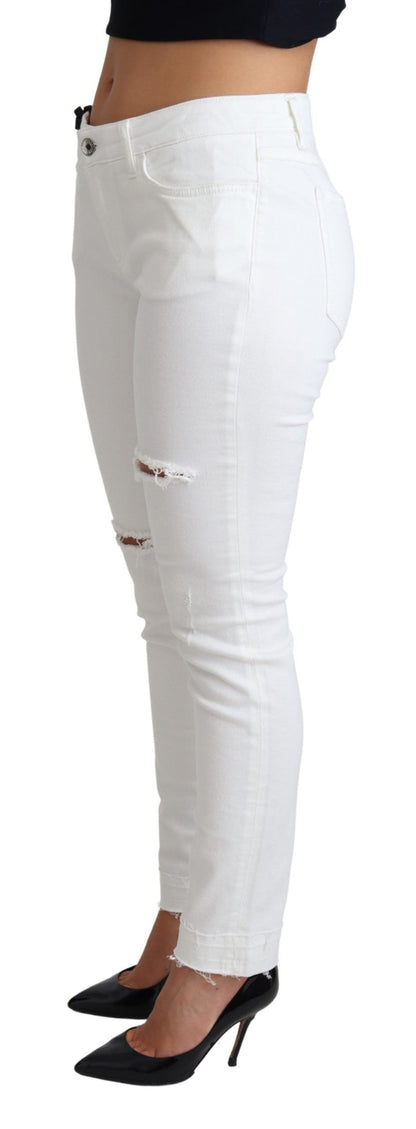 Jean skinny stretch en coton blanc déchiré Dolce & Gabbana