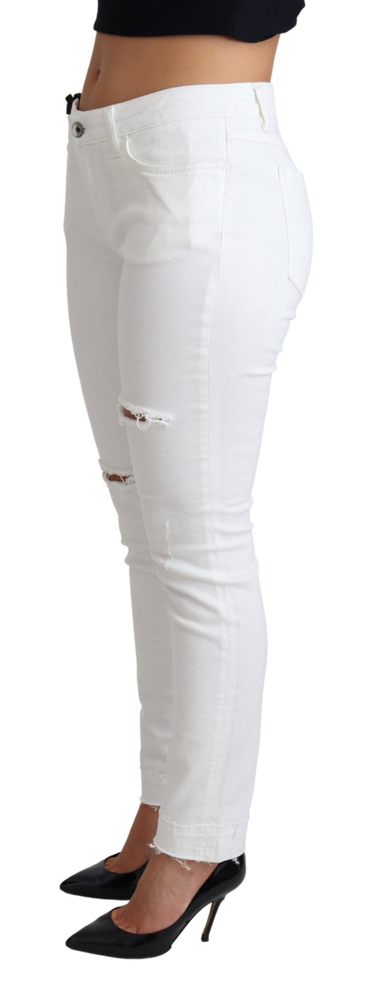 Jeans ajustados Dolce & Gabbana de algodón elástico blanco rasgado