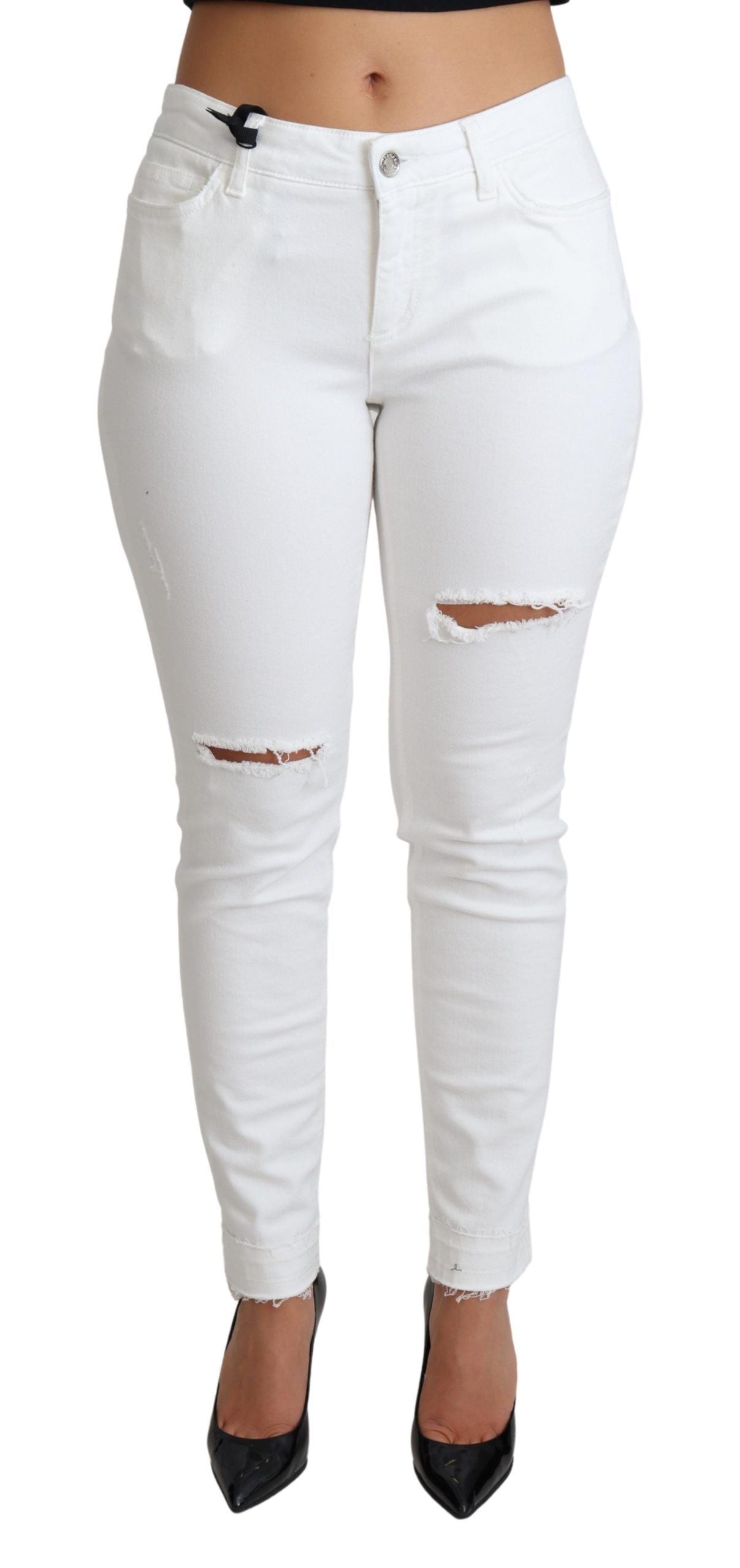 Jean skinny stretch en coton blanc déchiré Dolce & Gabbana