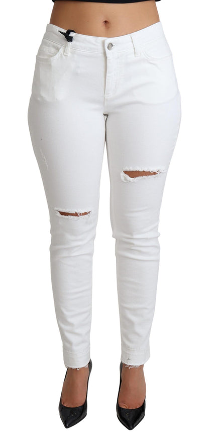 Jean skinny stretch en coton blanc déchiré Dolce & Gabbana