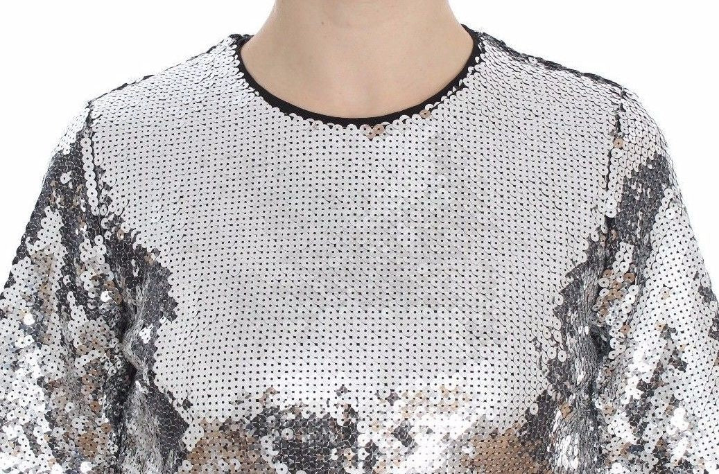 Haut T-shirt Blouse Dolce & Gabbana Paillettes Argentées Ras-du-cou