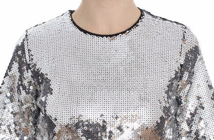 Haut T-shirt Blouse Dolce & Gabbana Paillettes Argentées Ras-du-cou