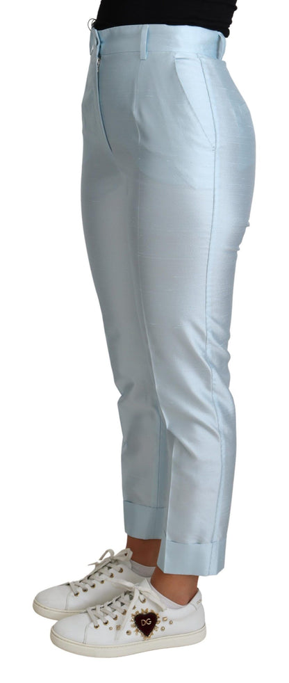 Pantalon cigarette court en soie bleu clair Dolce & Gabbana