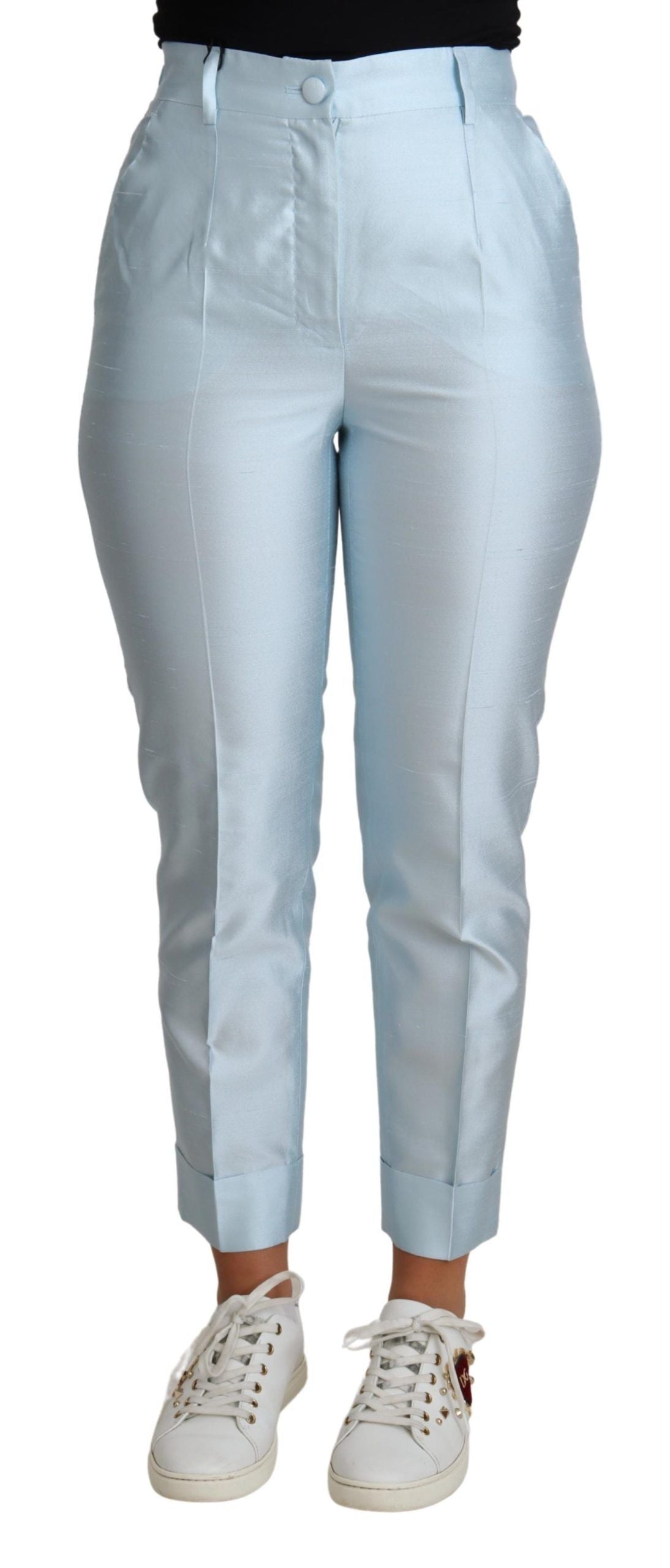 Pantalon cigarette court en soie bleu clair Dolce & Gabbana