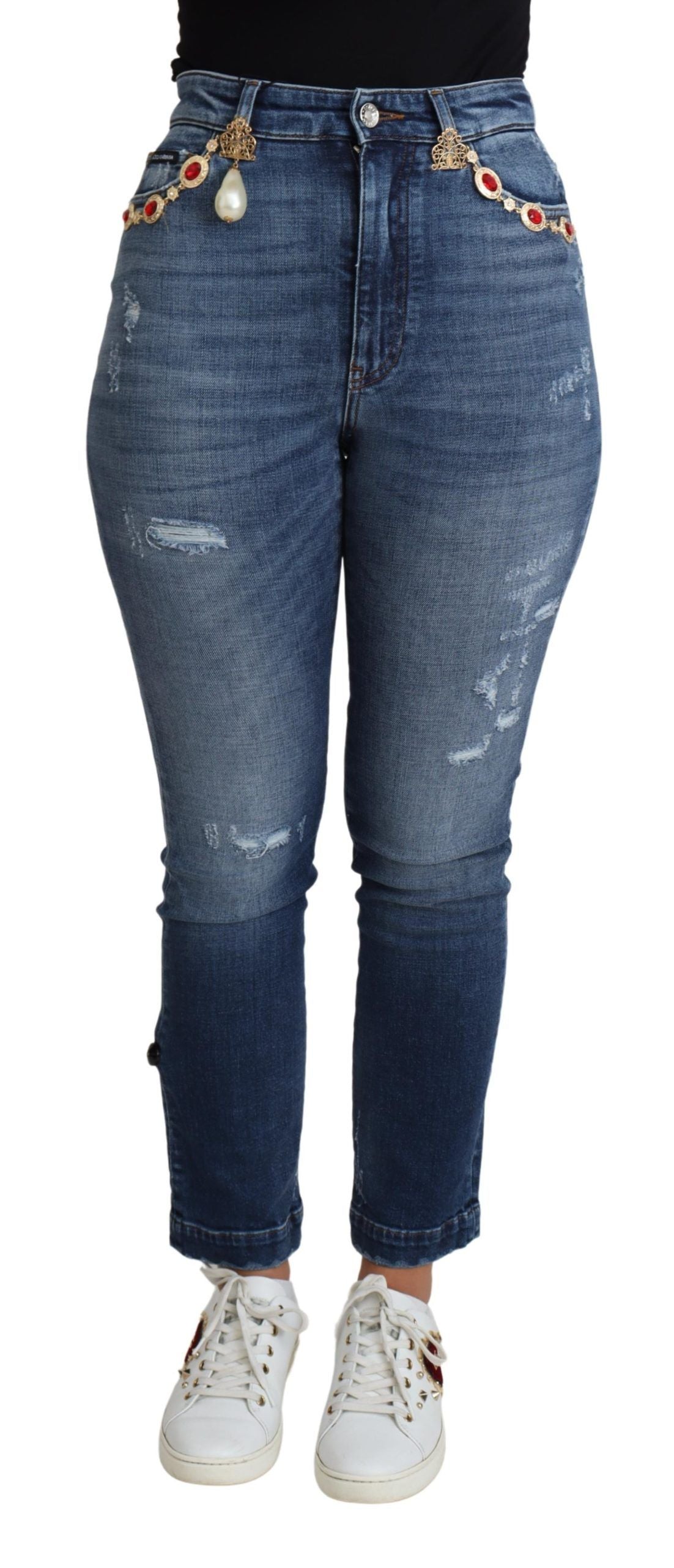 Jean skinny en coton Dolce & Gabbana bleu orné
