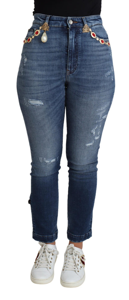 Jean skinny en coton Dolce & Gabbana bleu orné