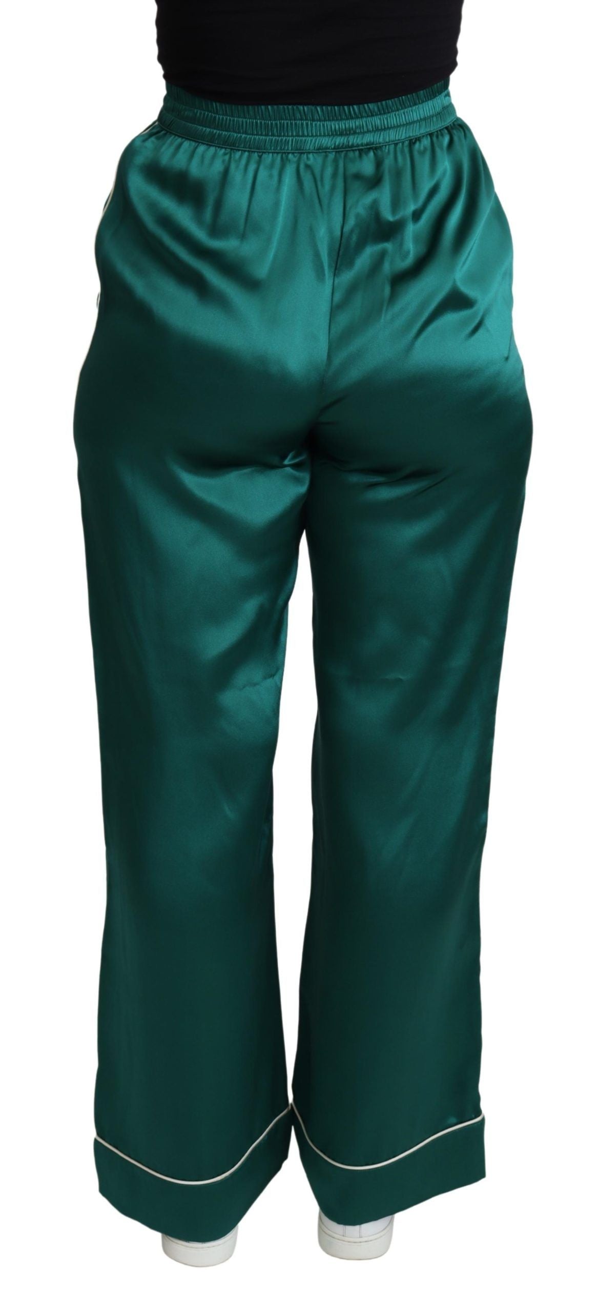 Pantalon de pyjama en soie taille haute vert Dolce & Gabbana