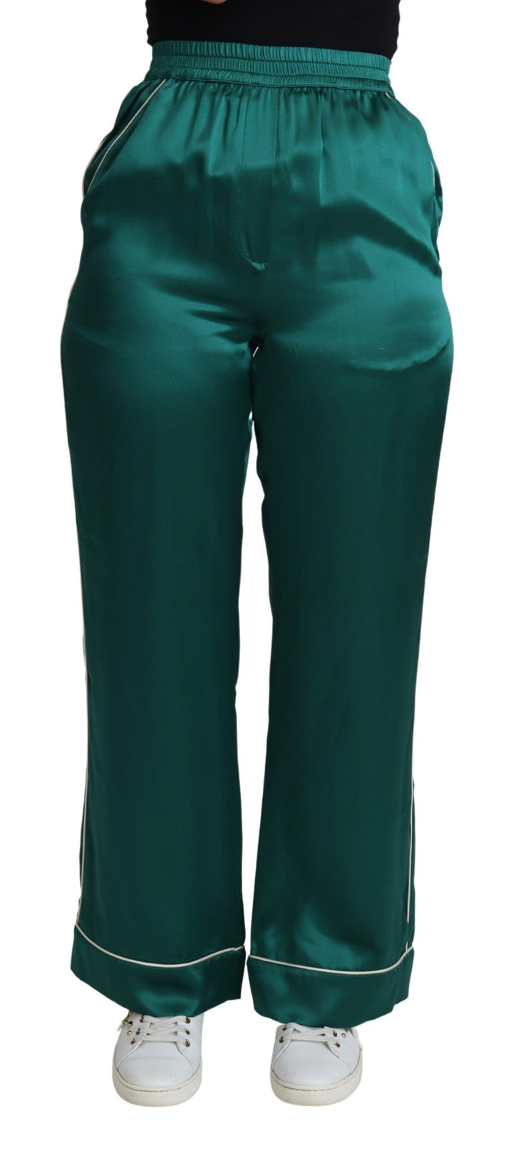 Pantalón de seda de talle alto verde de Dolce & Gabbana