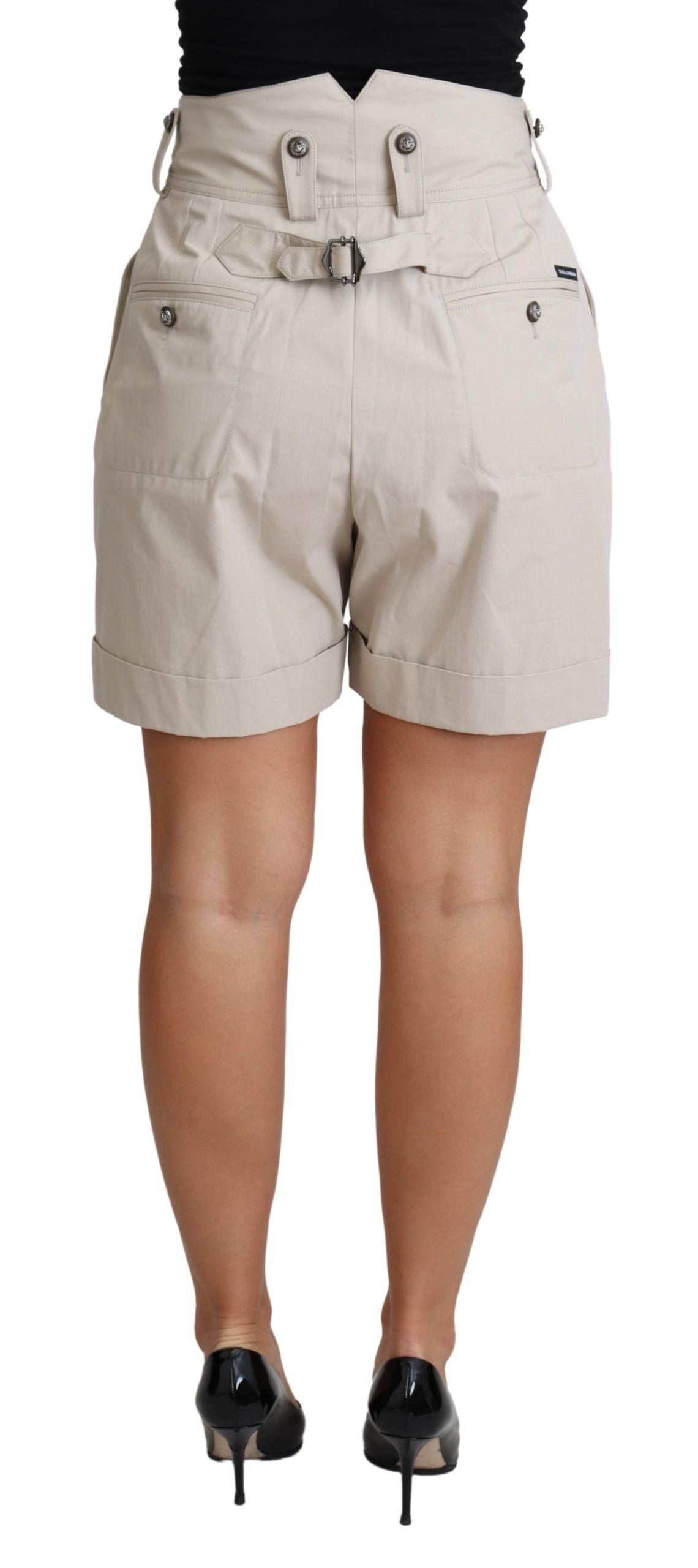 Shorts décontractés taille haute plissés en coton beige Dolce & Gabbana