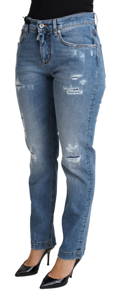 Jean slim Dolce & Gabbana en denim de coton mélangé bleu déchiré