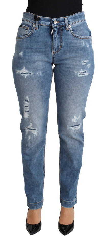 Jean slim Dolce & Gabbana en denim de coton mélangé bleu déchiré