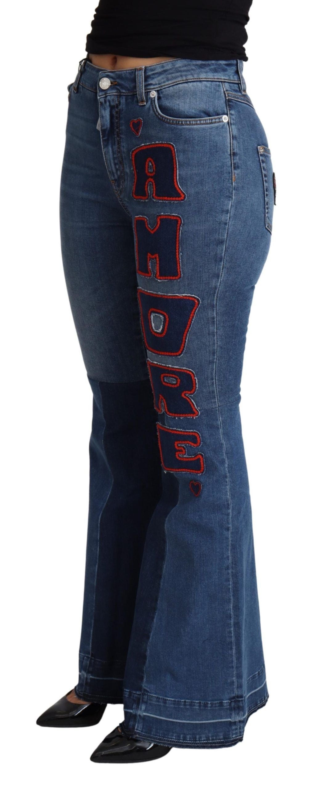 Pantalon évasé en coton stretch Dolce & Gabbana Blue Amore Patch