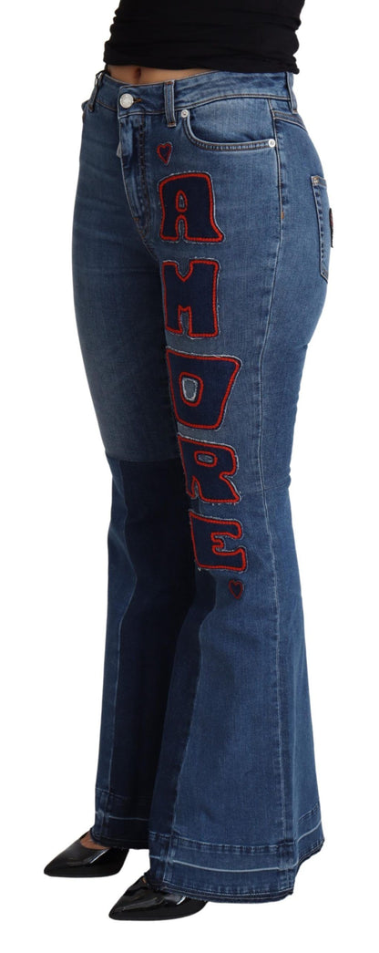 Pantalon évasé en coton stretch Dolce & Gabbana Blue Amore Patch