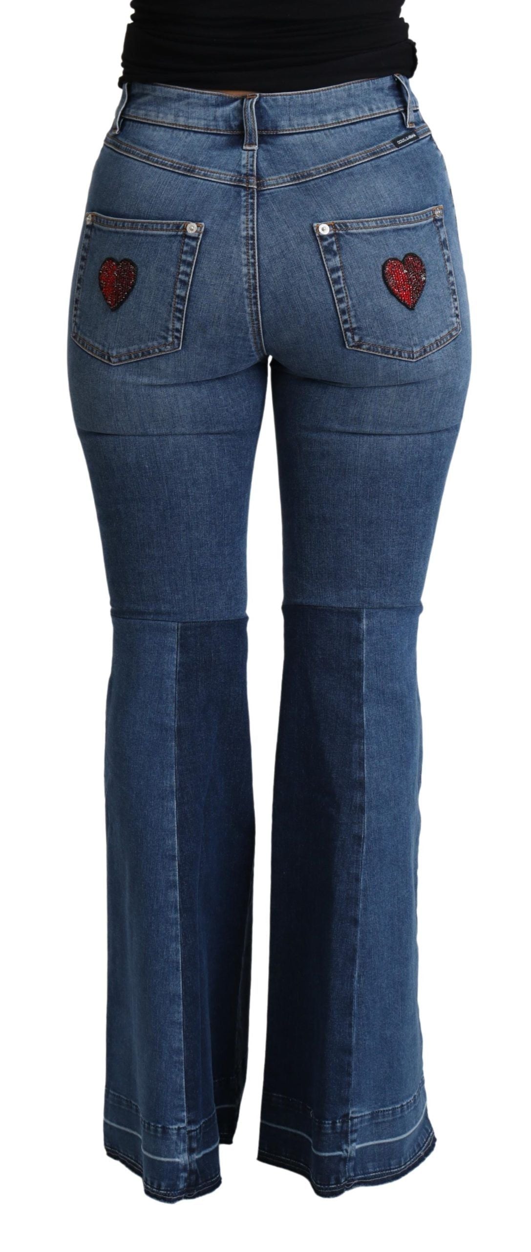 Pantalon évasé en coton stretch Dolce & Gabbana Blue Amore Patch