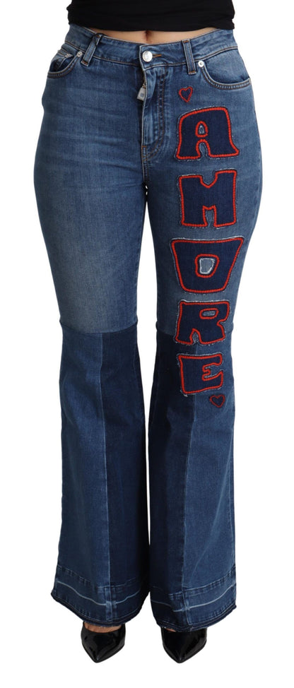 Pantalon évasé en coton stretch Dolce & Gabbana Blue Amore Patch